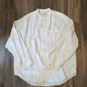 GAP Men's White Irish Linen Collarless Shiry